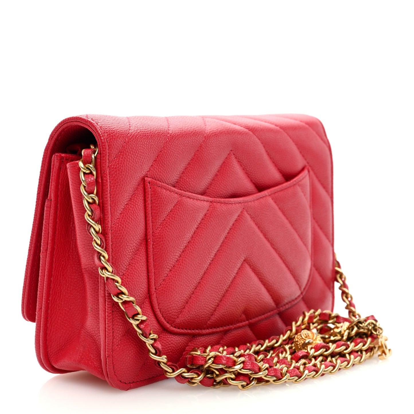 Caviar Chevron Ancient Greek Charms Quilted Wallet On Chain WOC Red