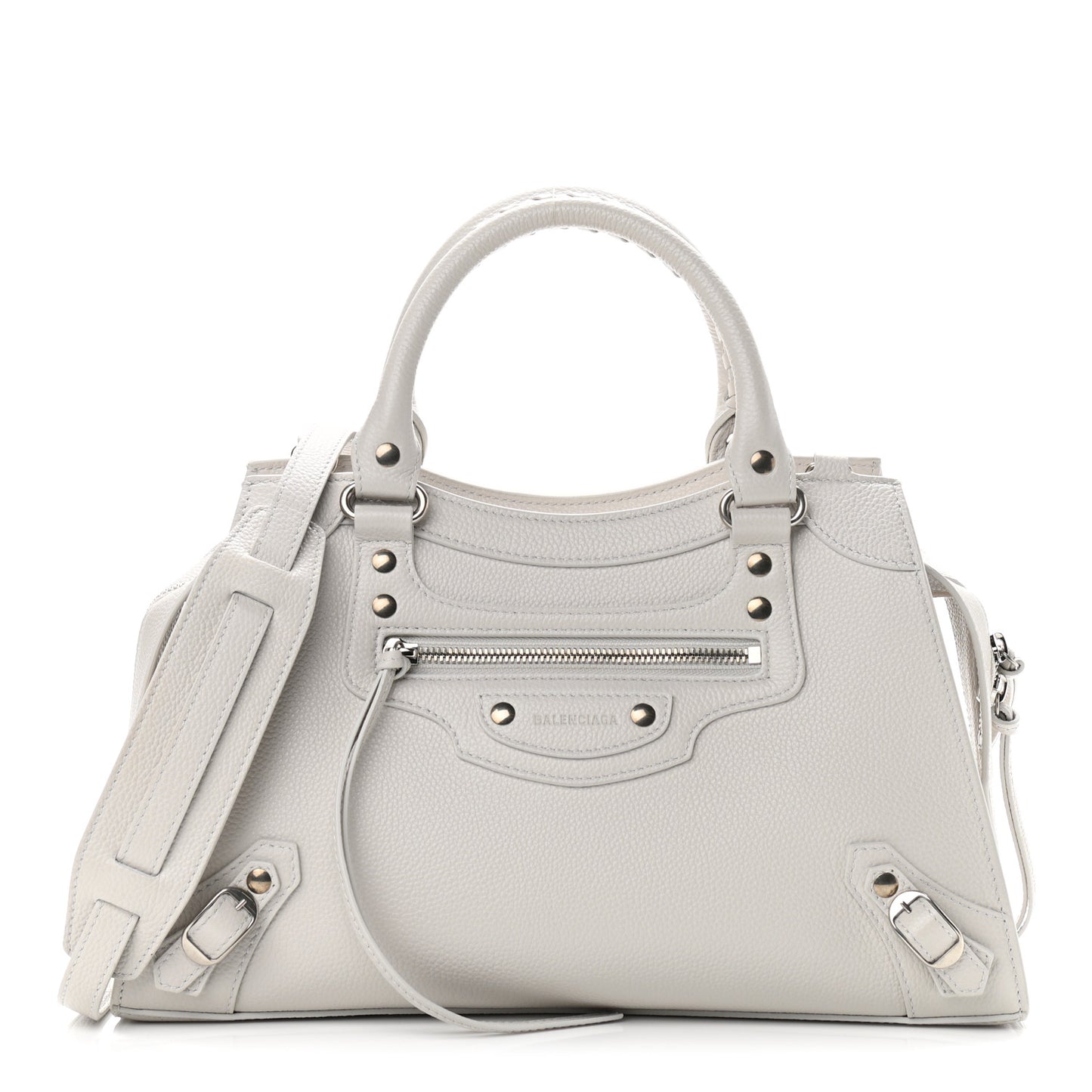 Grained Calfskin Neo Classic Silver Hardware S City Chalky White