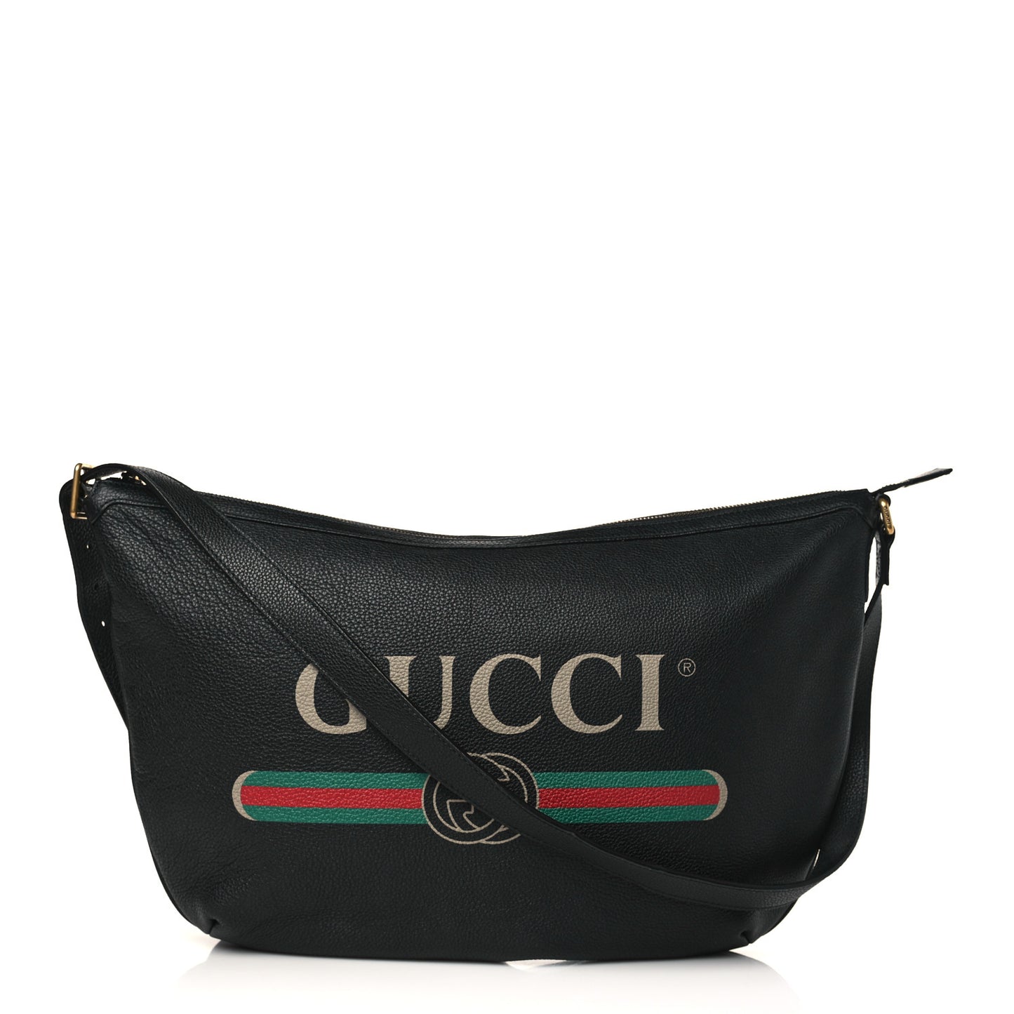 Grained Calfskin Logo Half Moon Hobo Black