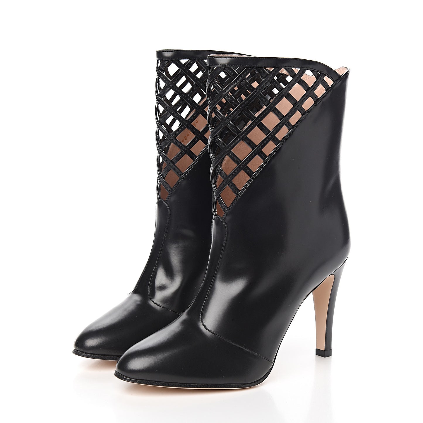 Plume Calfskin Damir Lattice Cutout Boots 39 Black