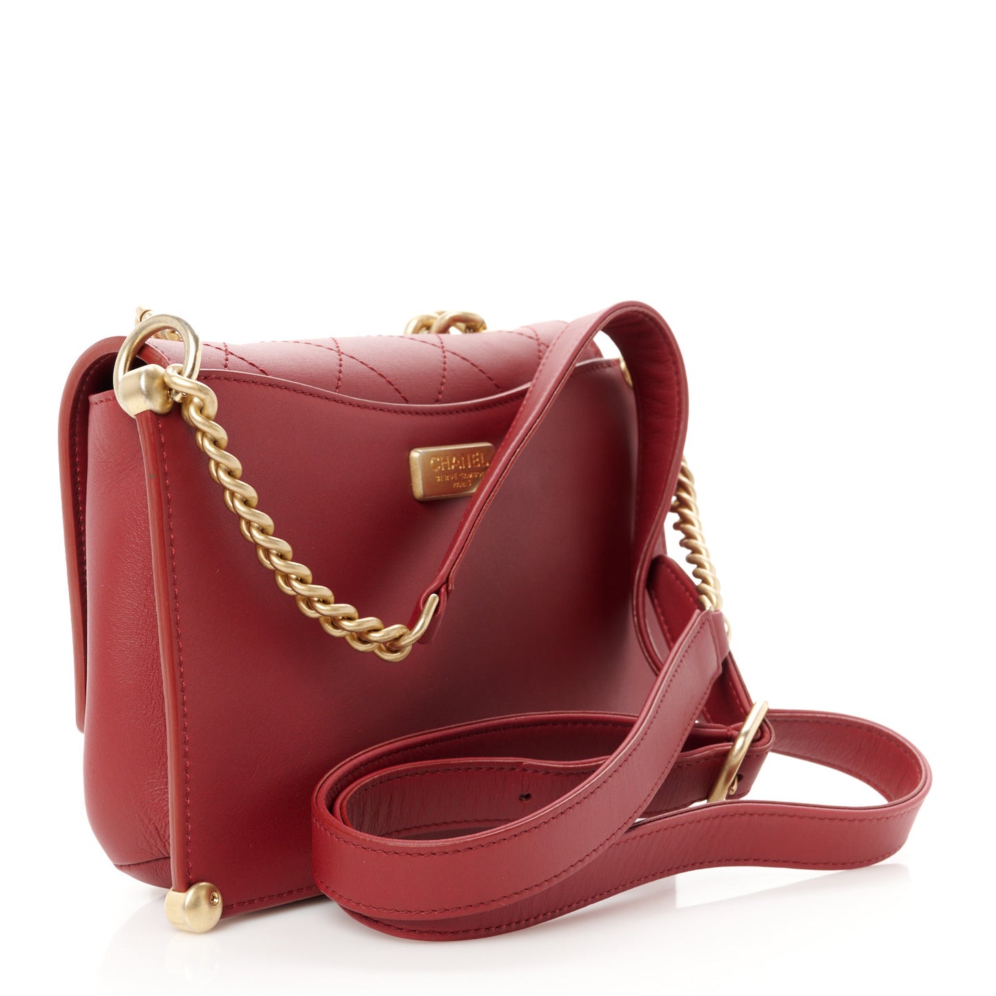 Calfskin Stitched Flap Red