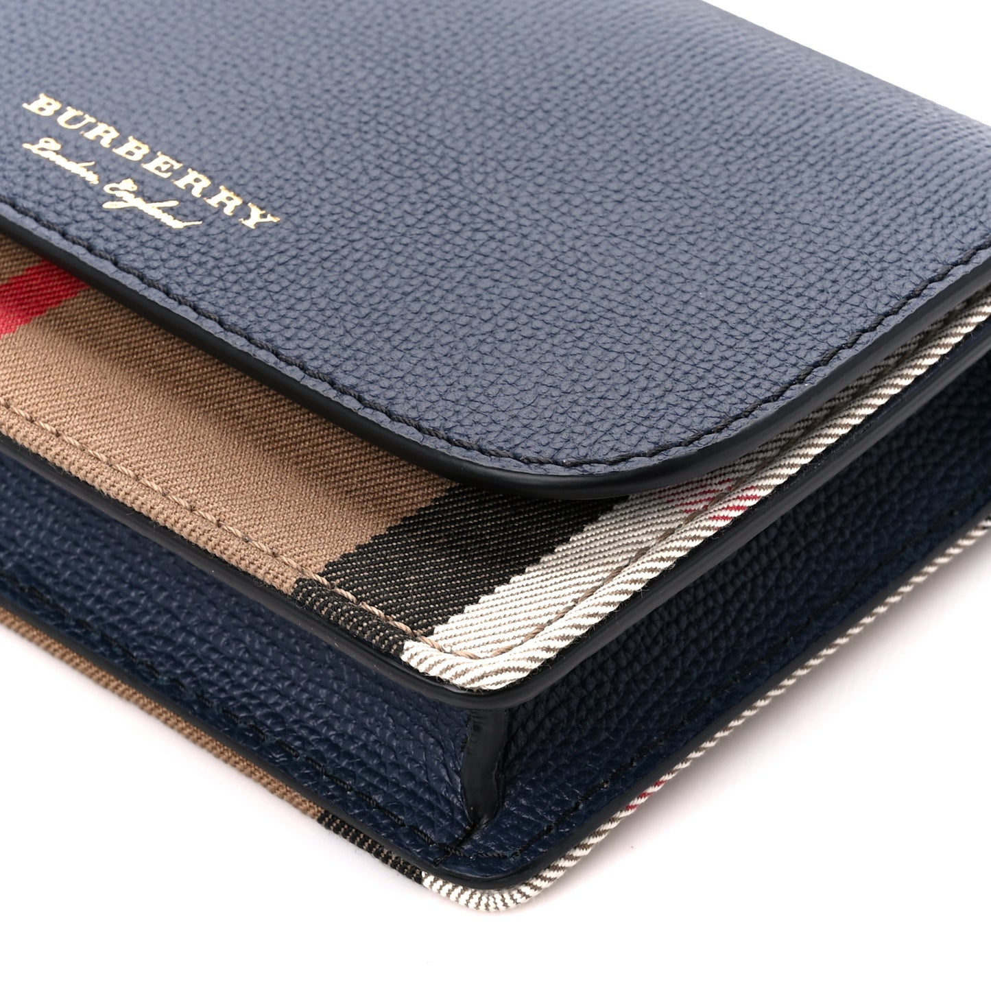 Derby Calfskin House Check Wallet On Chain Navy