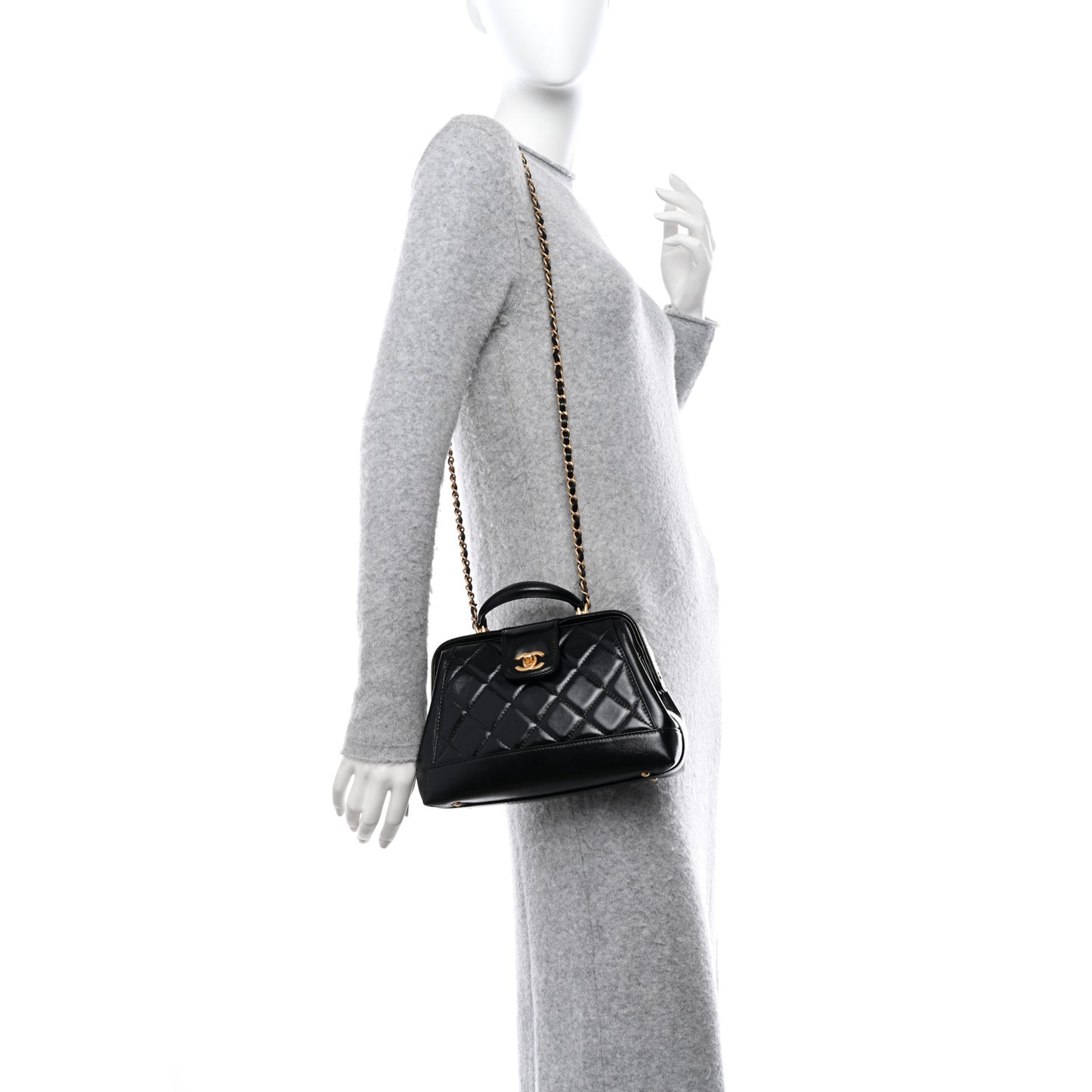 Shiny Lambskin Quilted Small Cocodoc Top Handle Bag Black