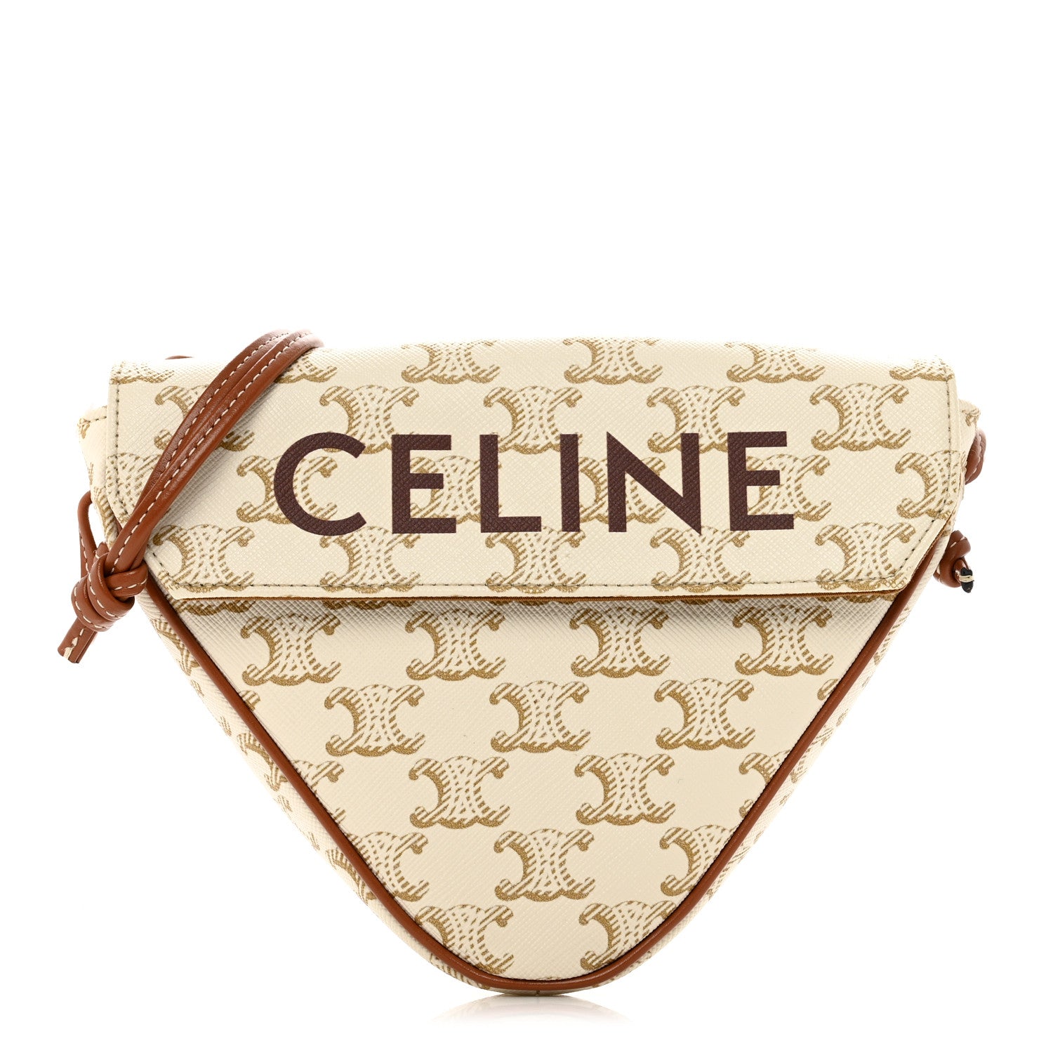 Celine Triomphe Canvas Triangle Crossbody Bag White Tan 1 of 9