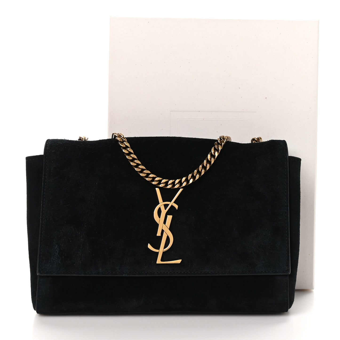 Smooth Calfskin Suede Small Reversible Monogram Kate Satchel Black