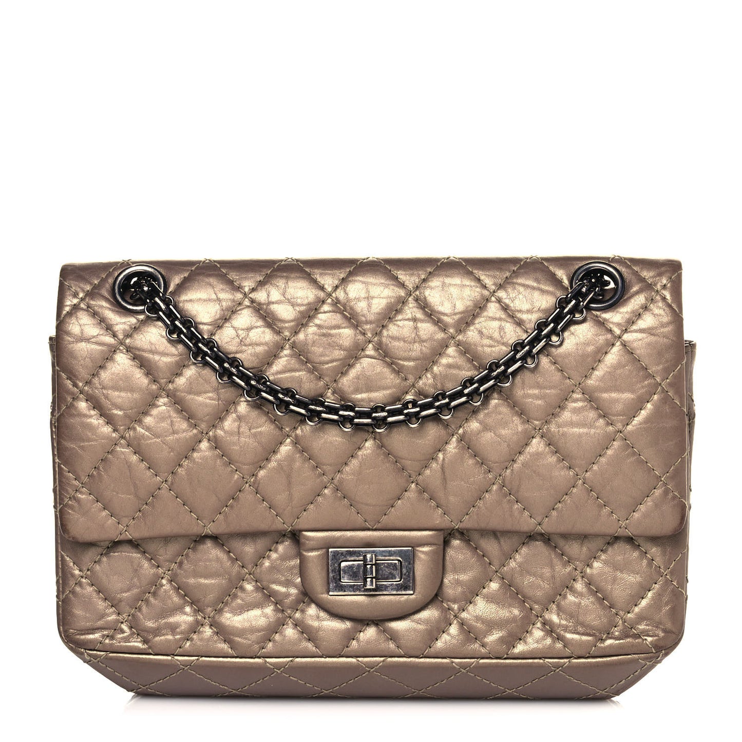 Metallic Aged Calfskin Quilted 2.55 Reissue 225 Flap Dark Gold