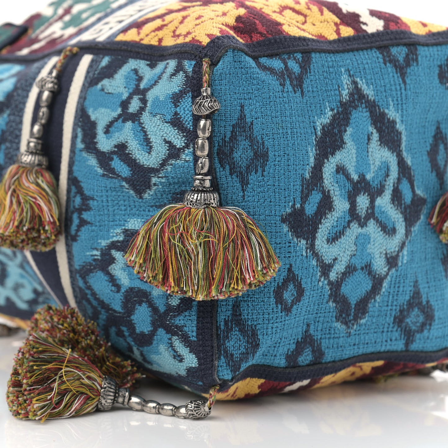 Canvas Embroidered Paisley D-Bubble Bucket Bag Blue Multicolor