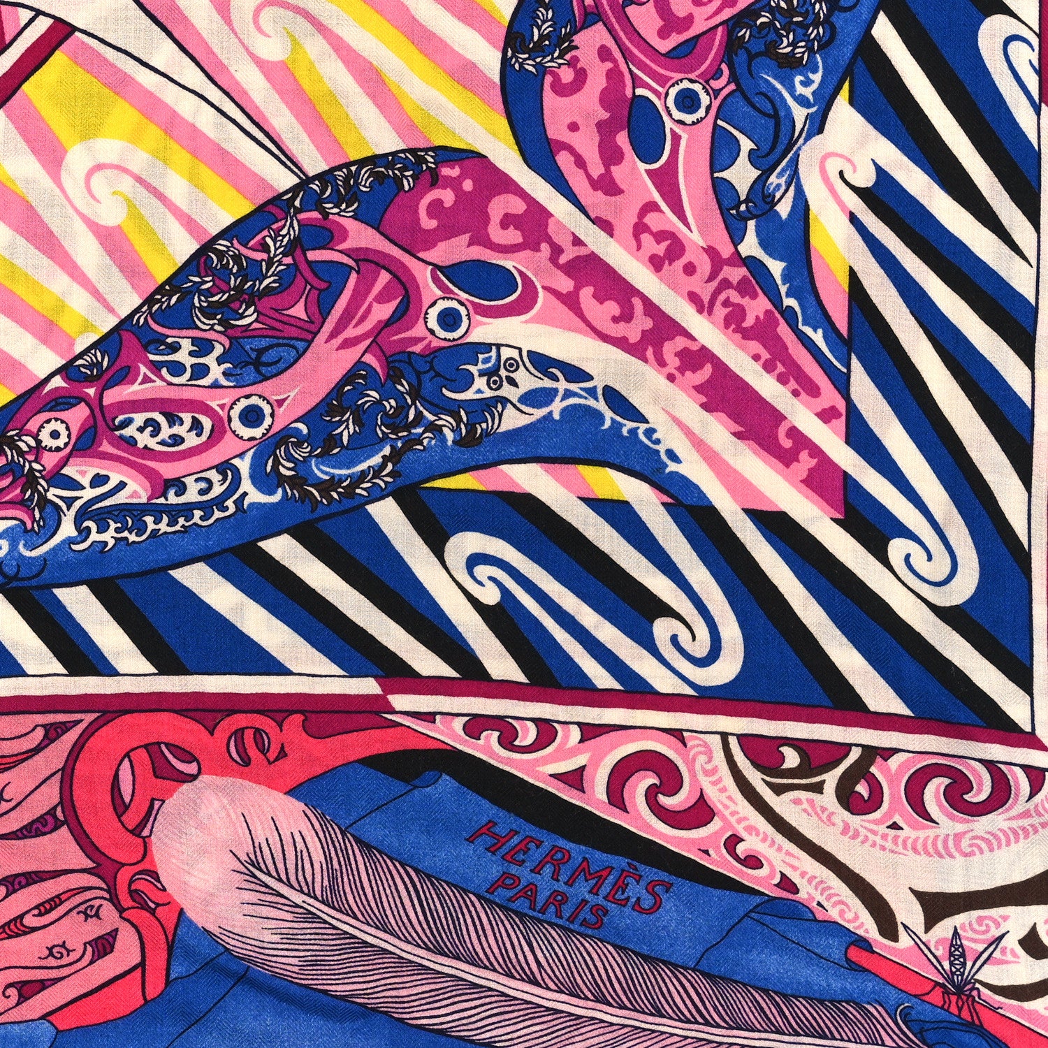 Hermes Cashmere Silk Kawa Ora Shawl 140 Fuchsia Marron Jaune 2 of 5