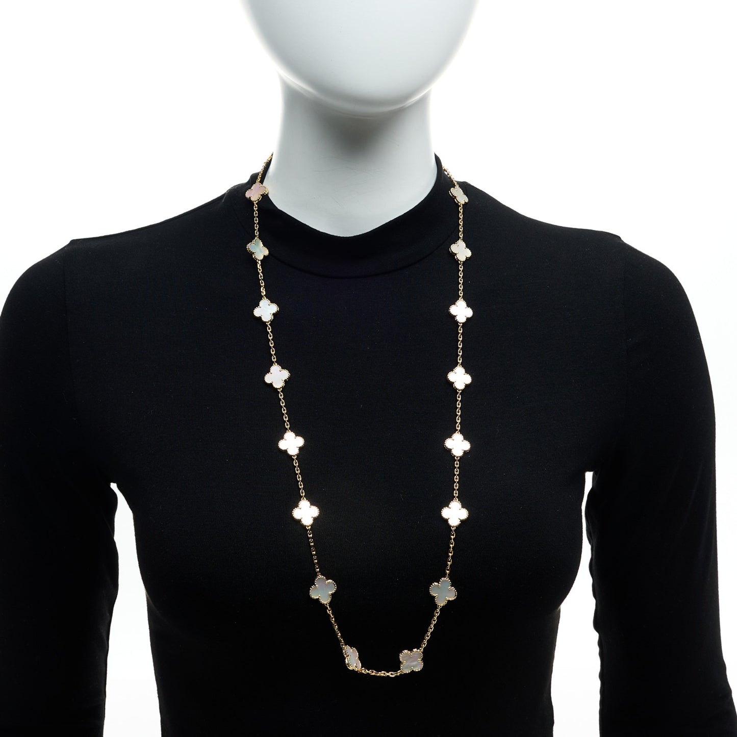 18K Yellow Gold Mother of Pearl 20 Motifs Vintage Alhambra Necklace