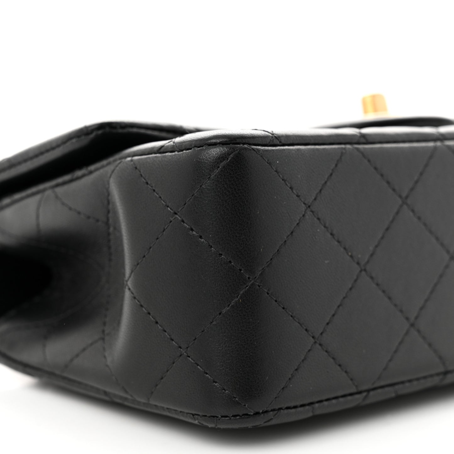 Lambskin Quilted Mini Top Handle Rectangular Flap Black