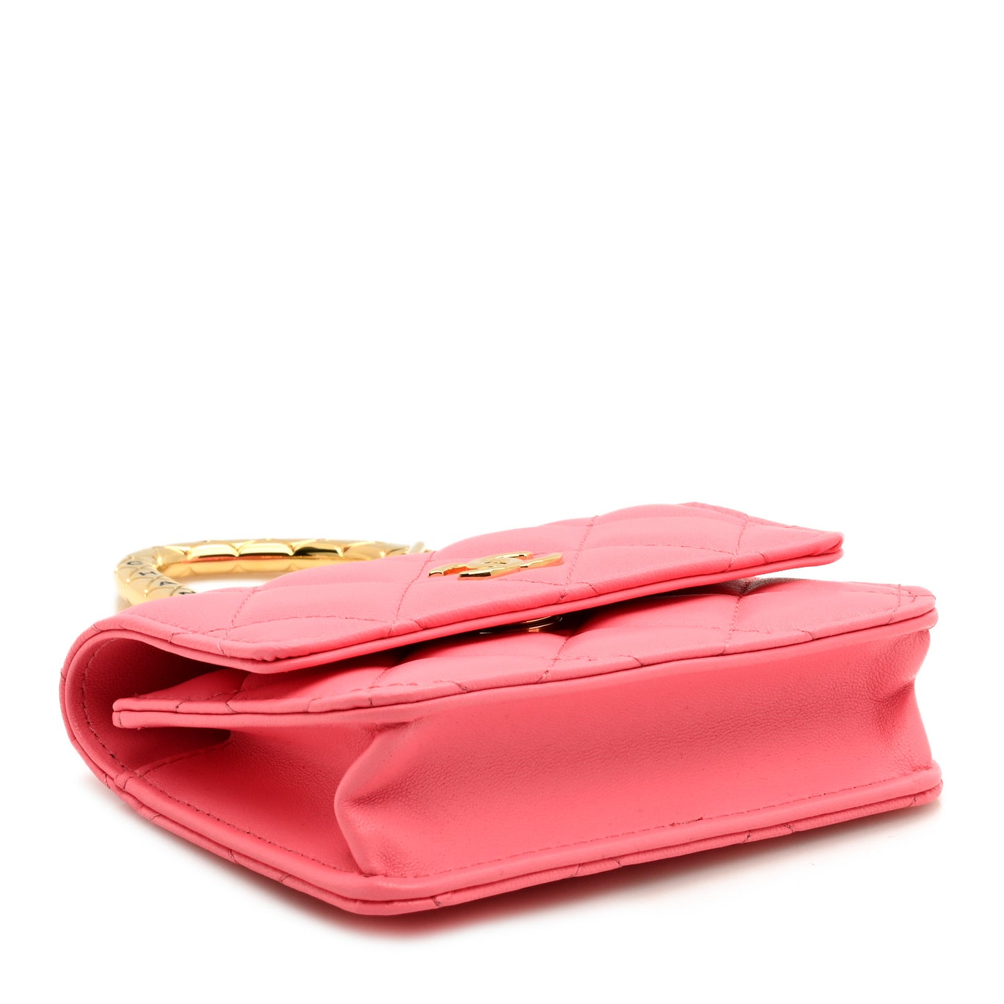 Lambskin Quilted CC Hook Card Holder Pink
