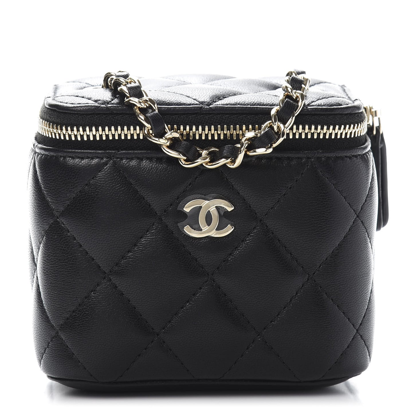Lambskin Quilted Mini Vanity Case With Chain Black
