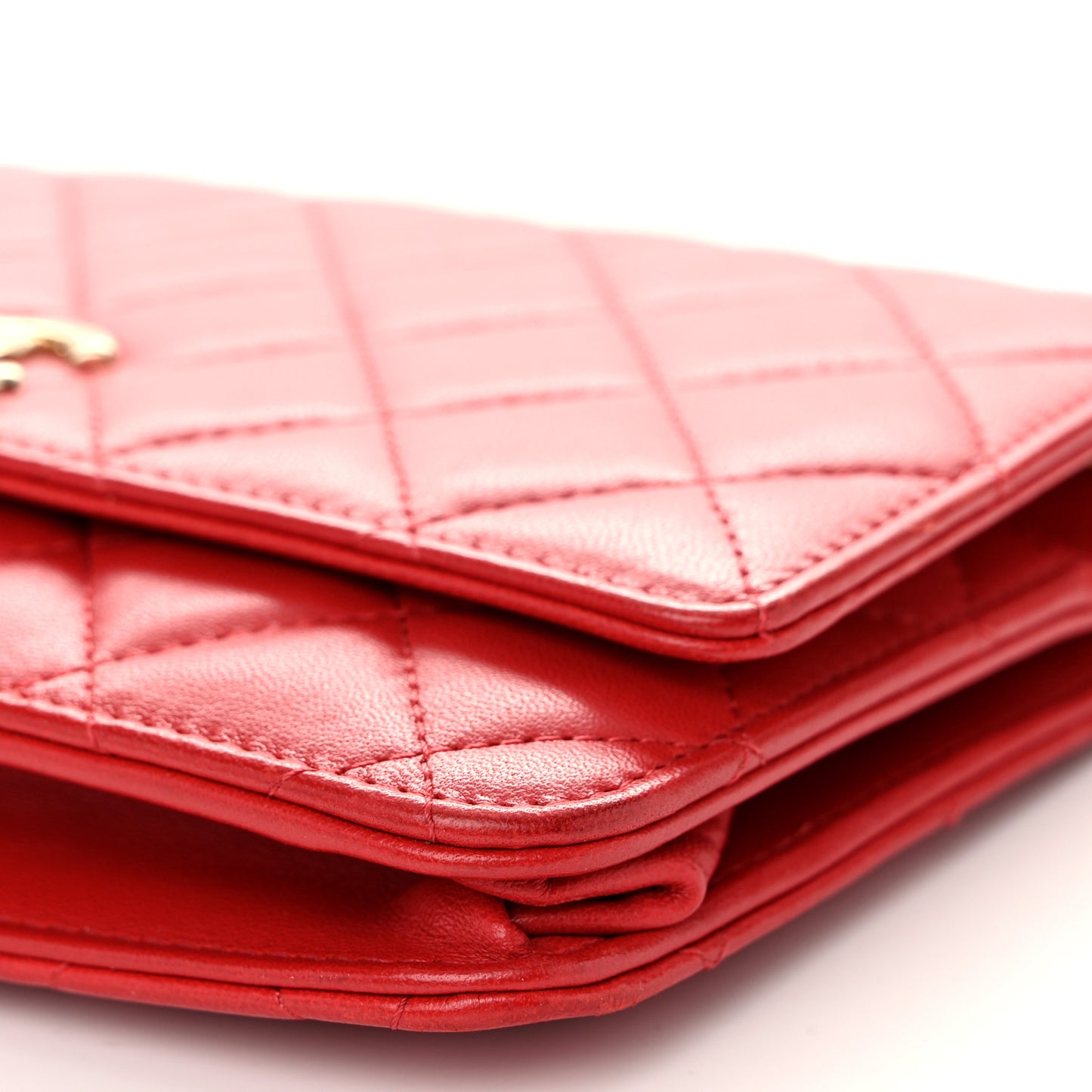 Lambskin Quilted Trendy CC Wallet On Chain WOC Red