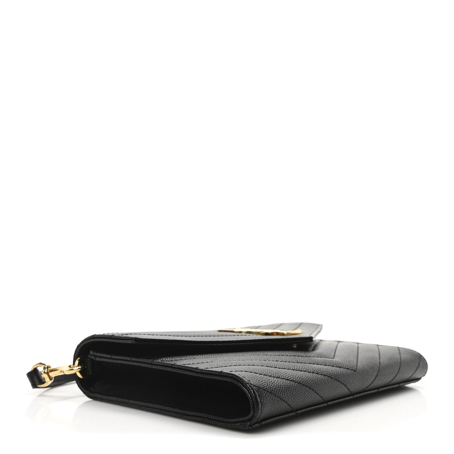 Grain De Poudre Matelasse Chevron Monogram Envelope Clutch Black