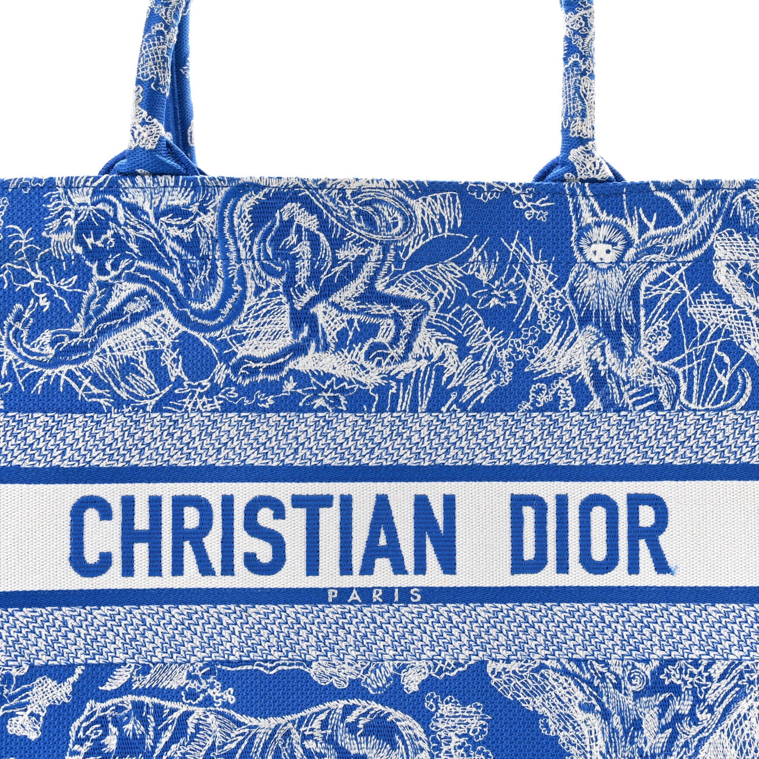 Christian Dior Canvas Embroidered Medium Dioriviera Toile De Jouy Book Tote Fluorescent Blue 8 of 11