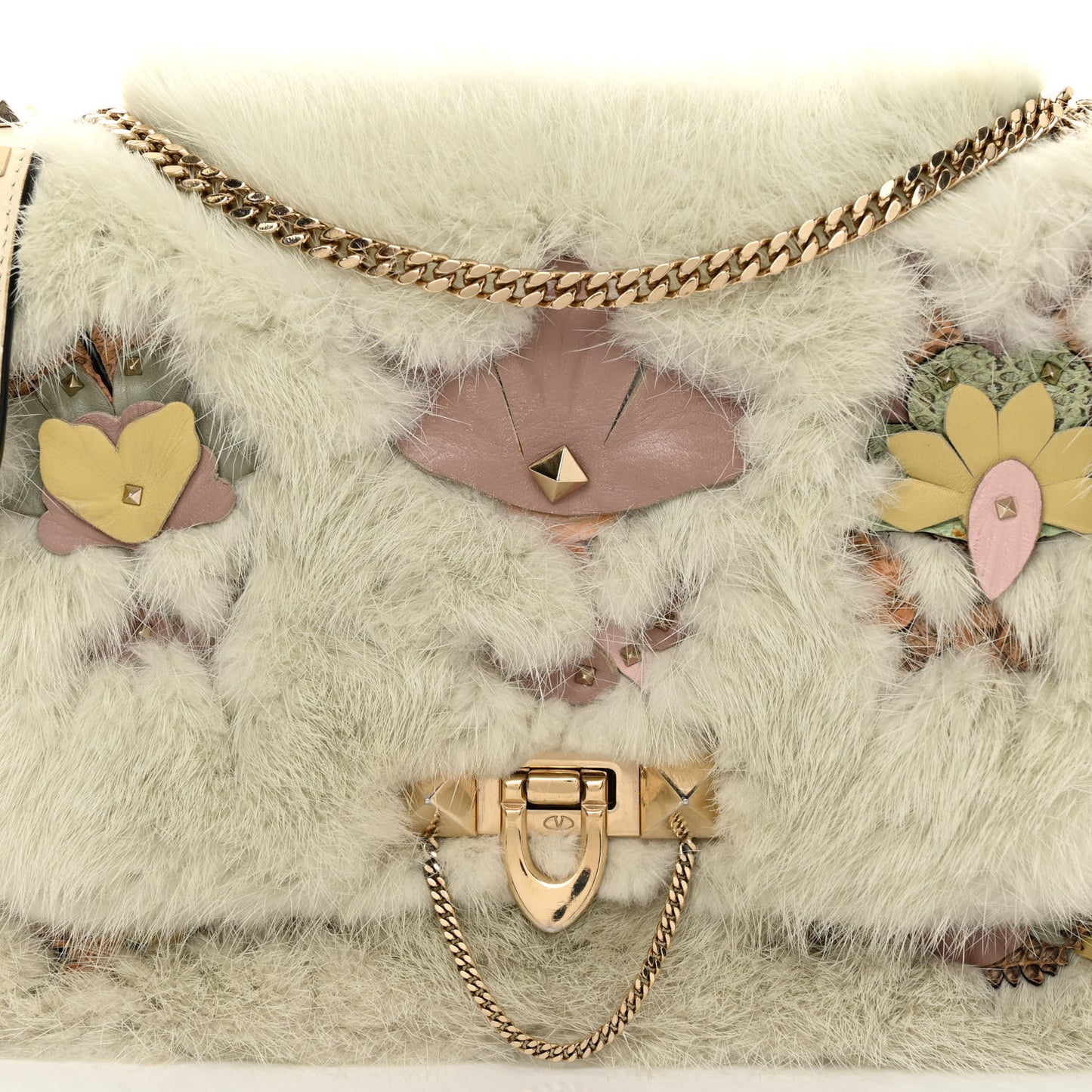 Mink Fur Small Demilune Shoulder Bag Beige