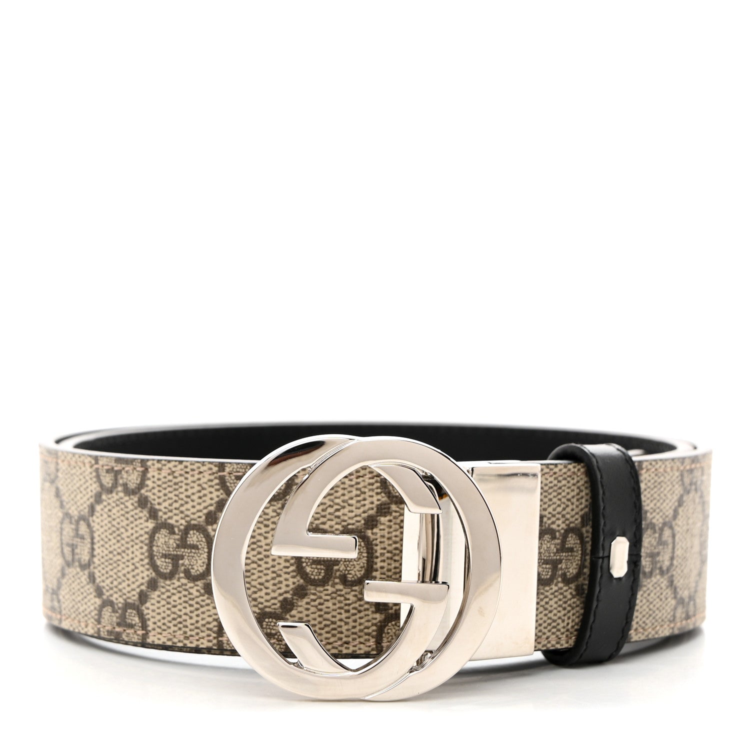 Gucci GG Supreme Monogram Selleria Interlocking G 37mm Belt 85 34 85 34 Beige Ebony Black 1 of 6
