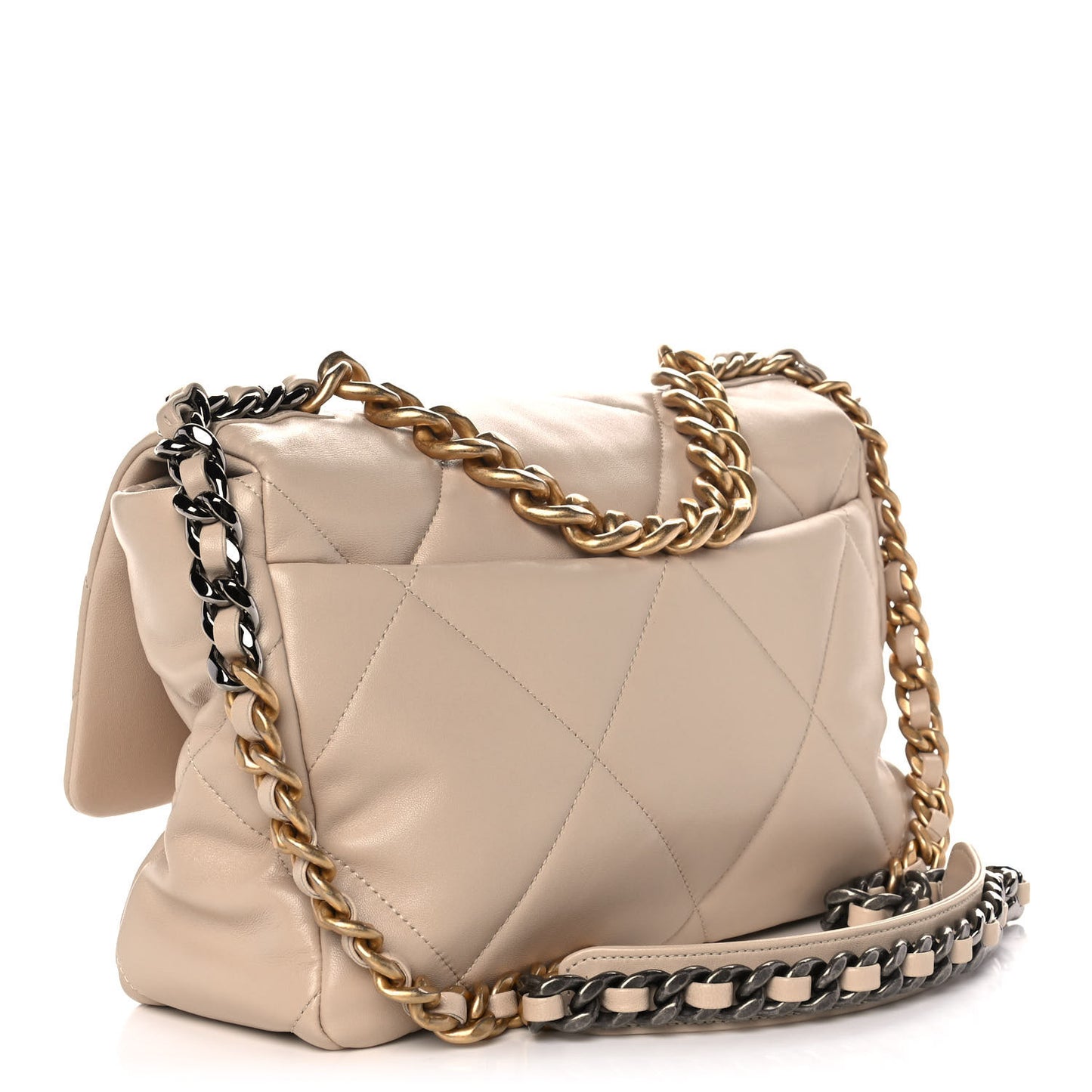 Lambskin Quilted Large Chanel 19 Flap Beige
