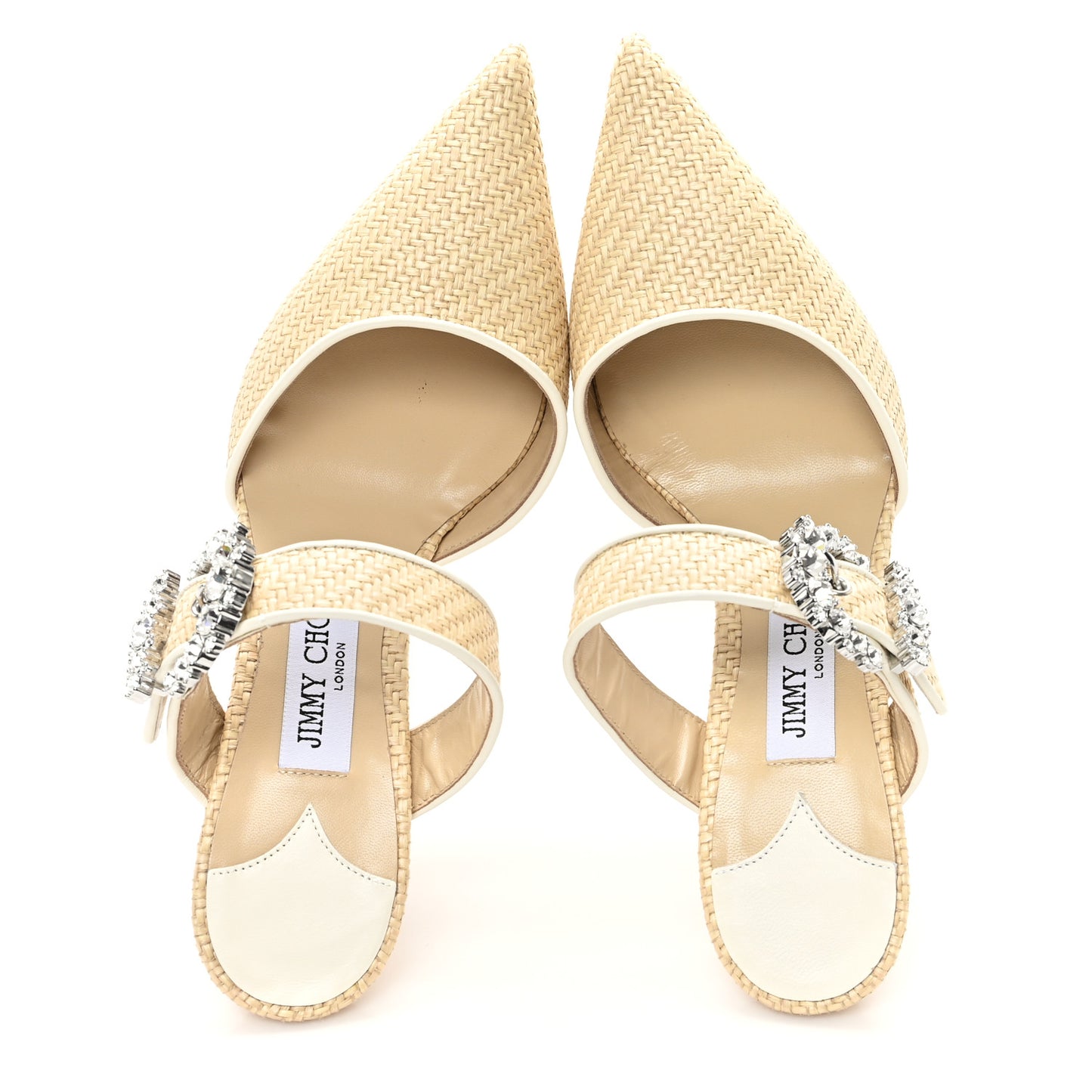 Raffia Crystal Dyana 85 Mule Pumps 38.5 Natural Milk