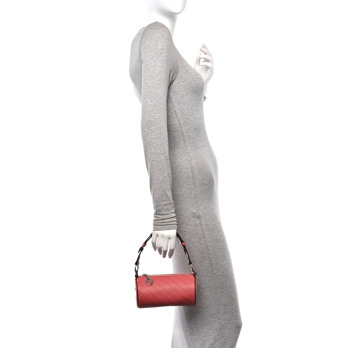 Sakai Be Green Calfskin Diagonal Stitched Mini Blondie Barrel Shoulder Bag Pink