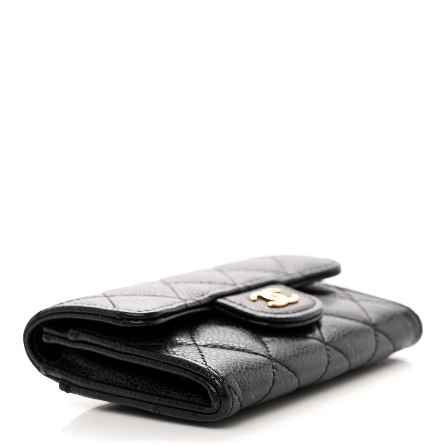 Caviar Quilted Flap Card Holder Wallet Black