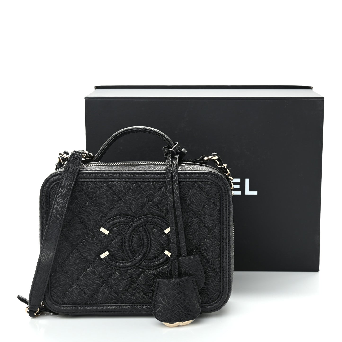 Caviar Quilted Medium CC Filigree Vanity Case Black