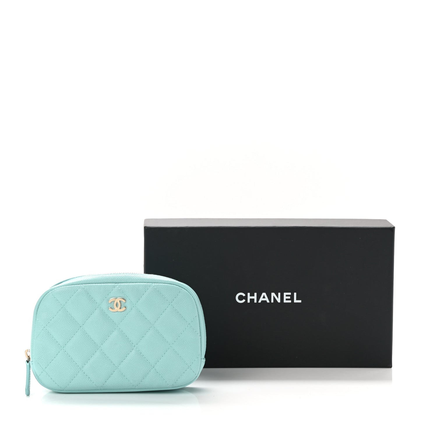 Caviar Quilted Small Curvy Pouch Cosmetic Case Light Blue