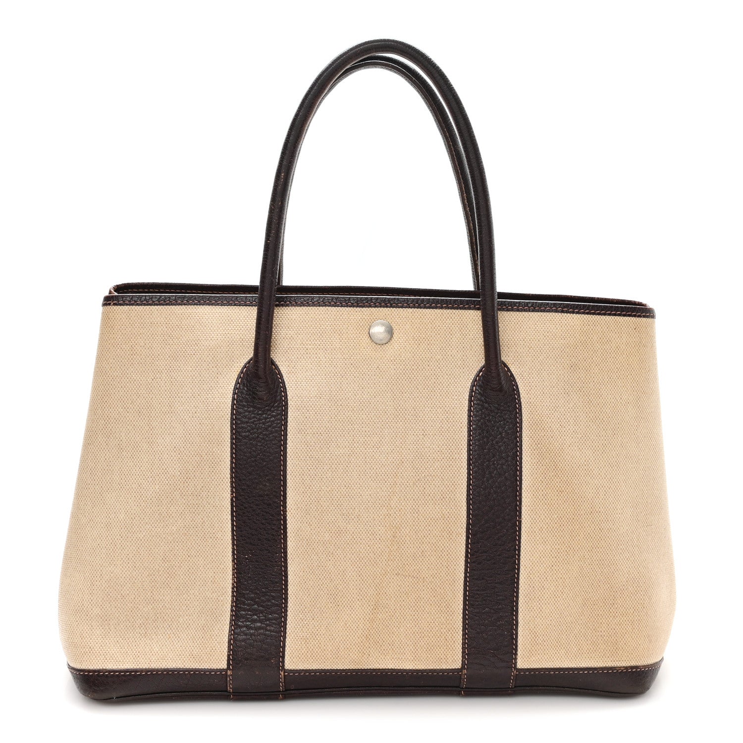 HERMES トートバッグ ベージュ/ブラック Hermes Buffle Skipper Toile Garden Party 36 MM Tote Marron Fonce