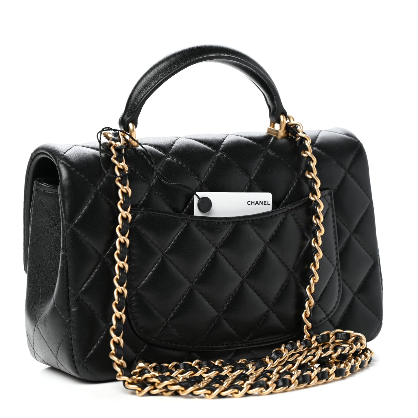 Lambskin Quilted Mini Top Handle Rectangular Flap Black