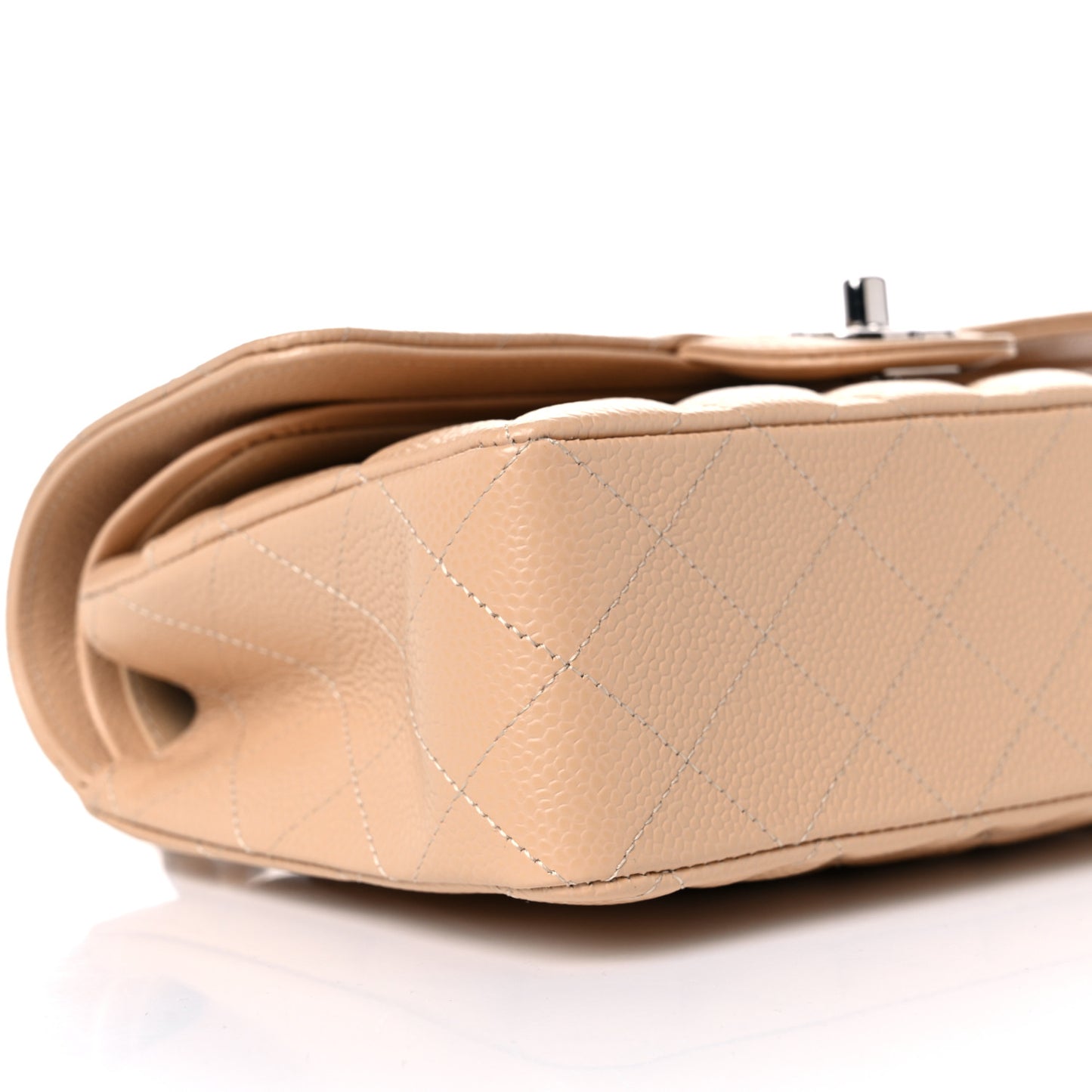 Caviar Quilted Small Double Flap Beige