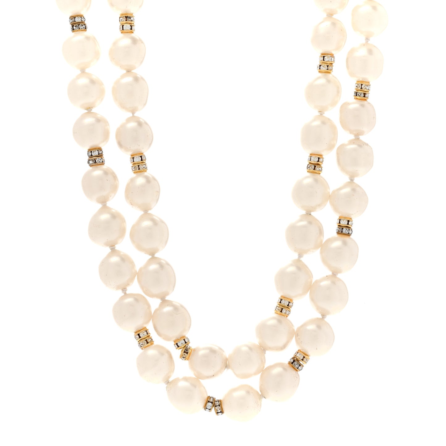 Pearl Crystal Double Strand Necklace Gold
