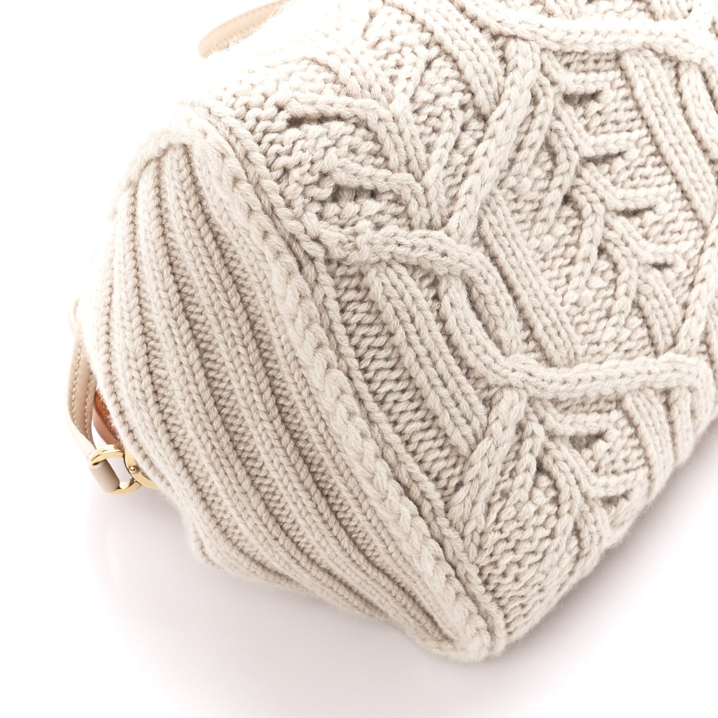 Cashmere Cable Knit Pontaccio Puffy Pouch Clutch Bag Beige