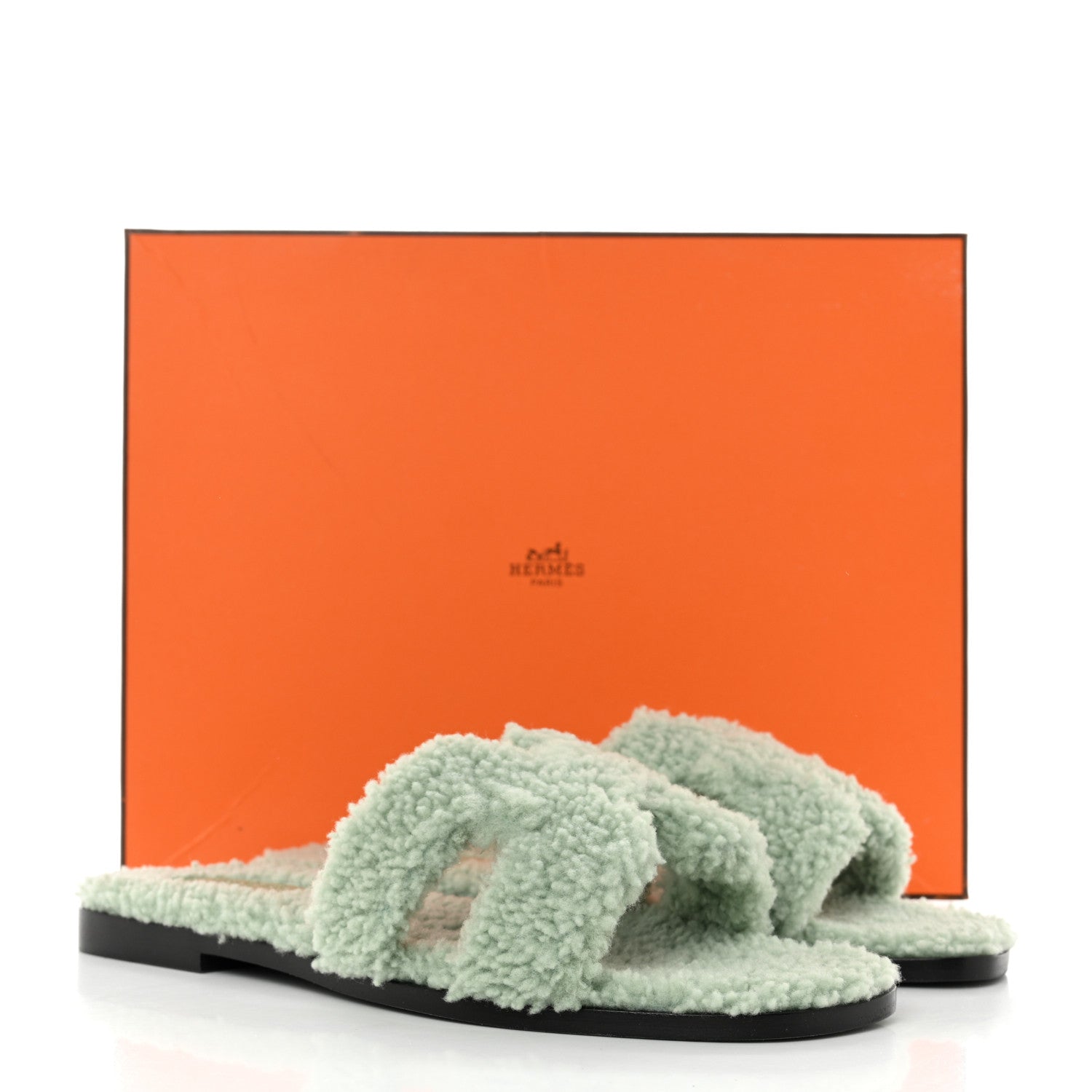 Hermes Woolskin Oran Sandals 37.5 Vert D’Eau 8 of 8
