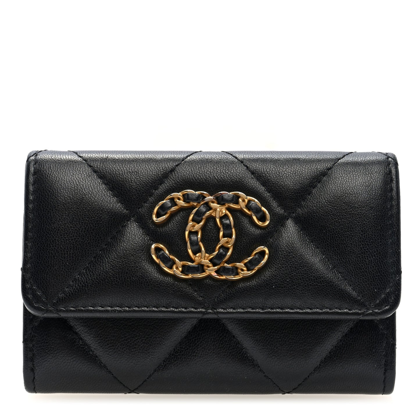 Lambskin Quilted Chanel 19 Flap Card Holder Black