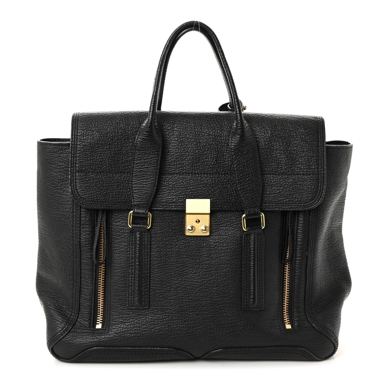 3.1 Phillip Lim Textured Calfskin Large Pashli Satchel Black