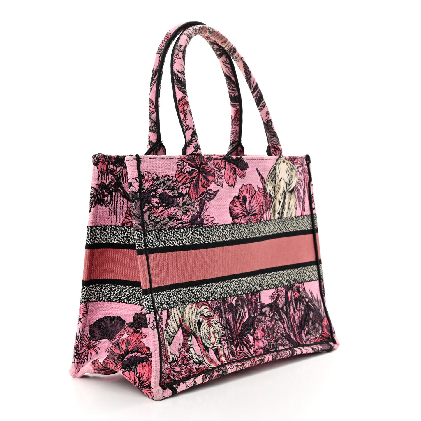 Canvas Embroidered Medium Toile de Jouy Voyage Book Tote Fuchsia Multicolor