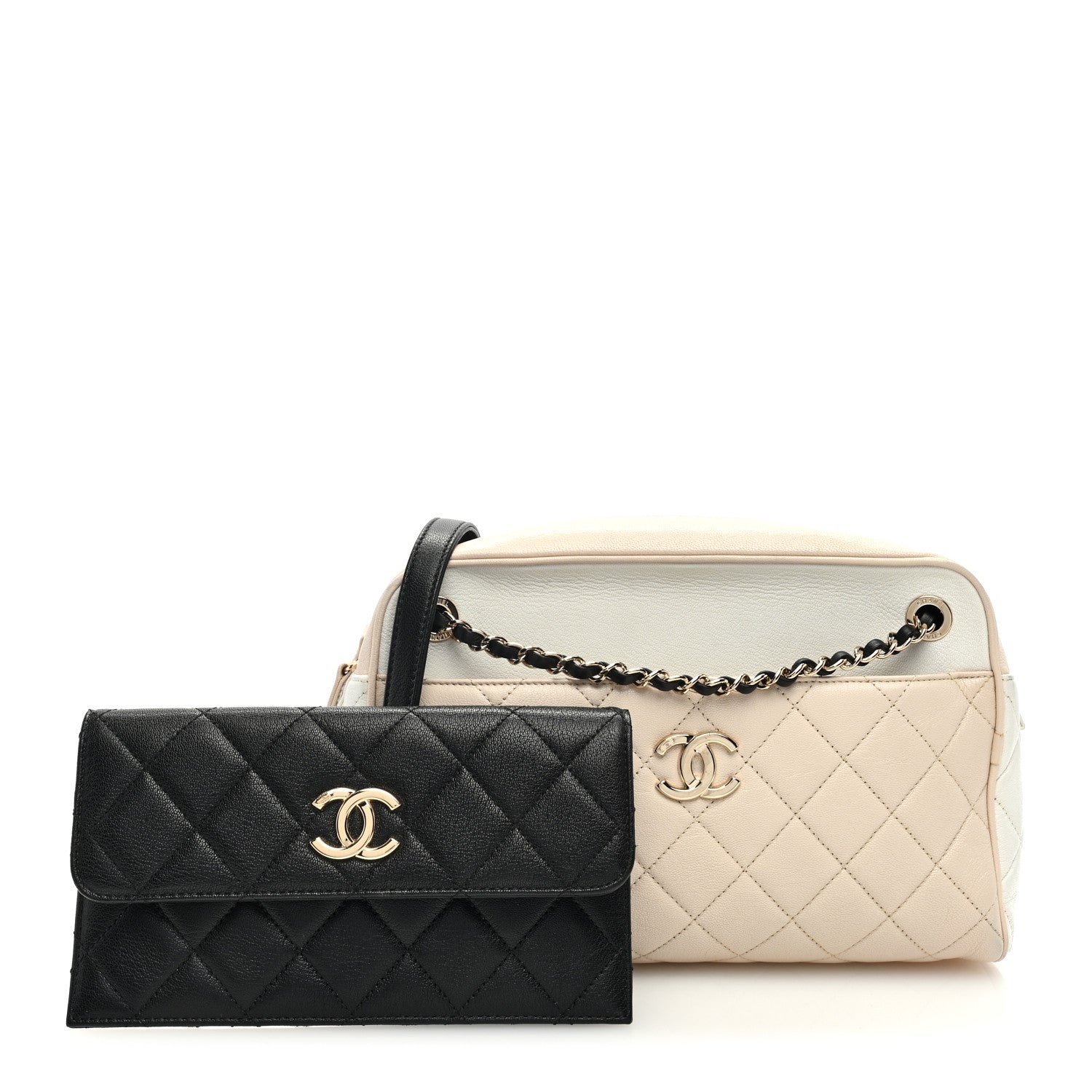 Chanel Goatskin Quilted Tri-Color Medium In & Out Camera Case Beige White Black 3 of 12