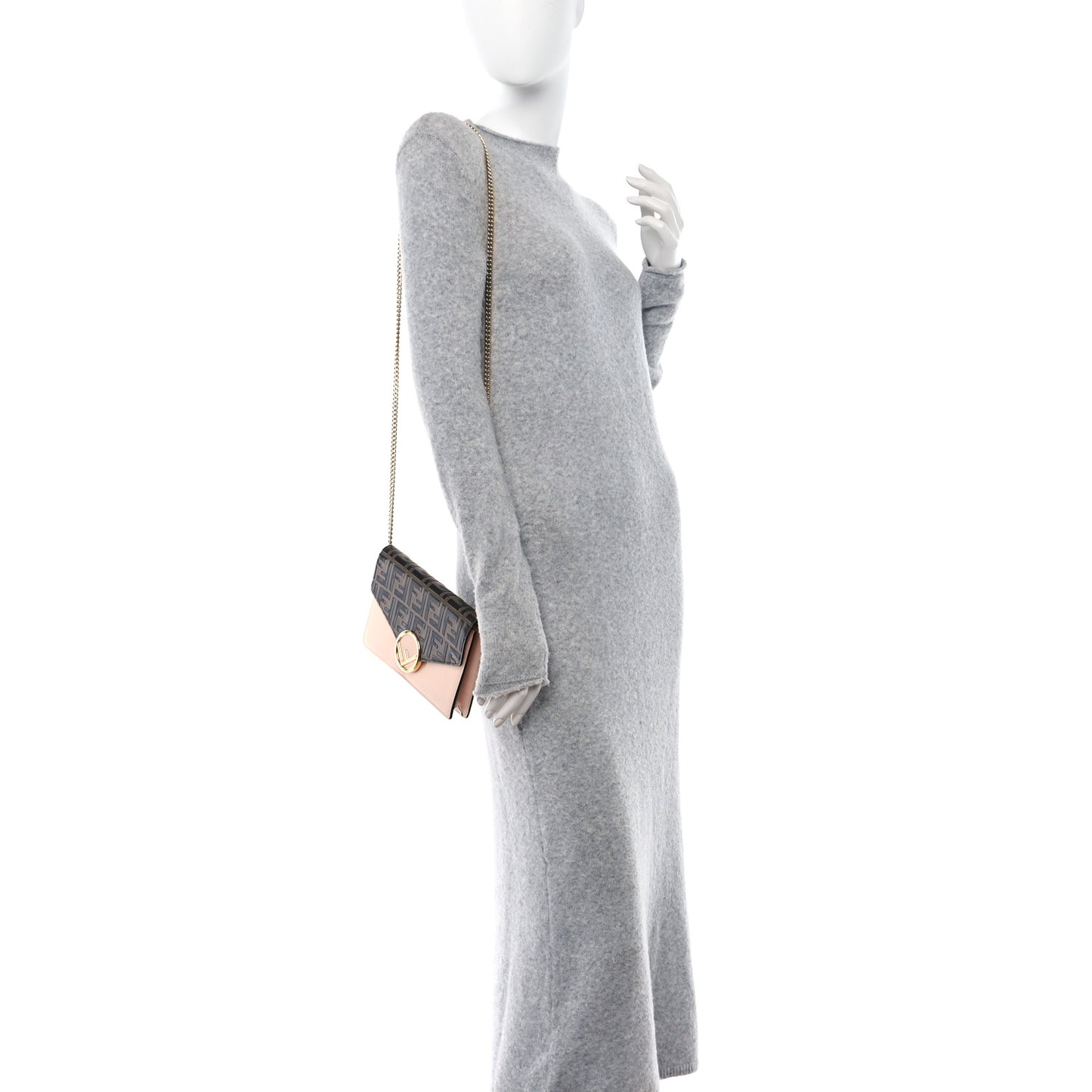 Vitello Cruise F is Fendi FF 1974 Embossed Medium Envelope Wallet On Chain Maya Black Light Rose
