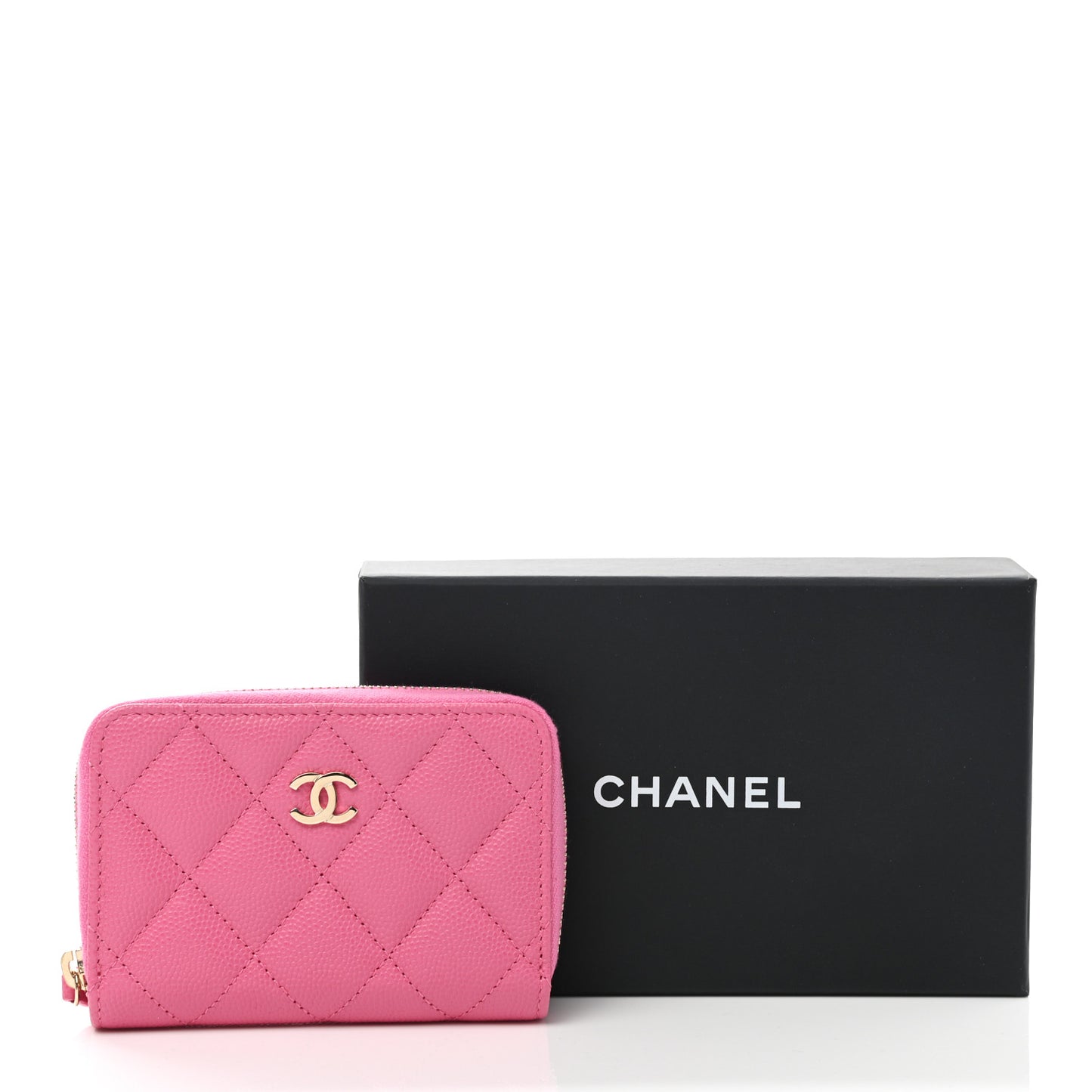 Caviar Quilted Zip Coin Purse Pink