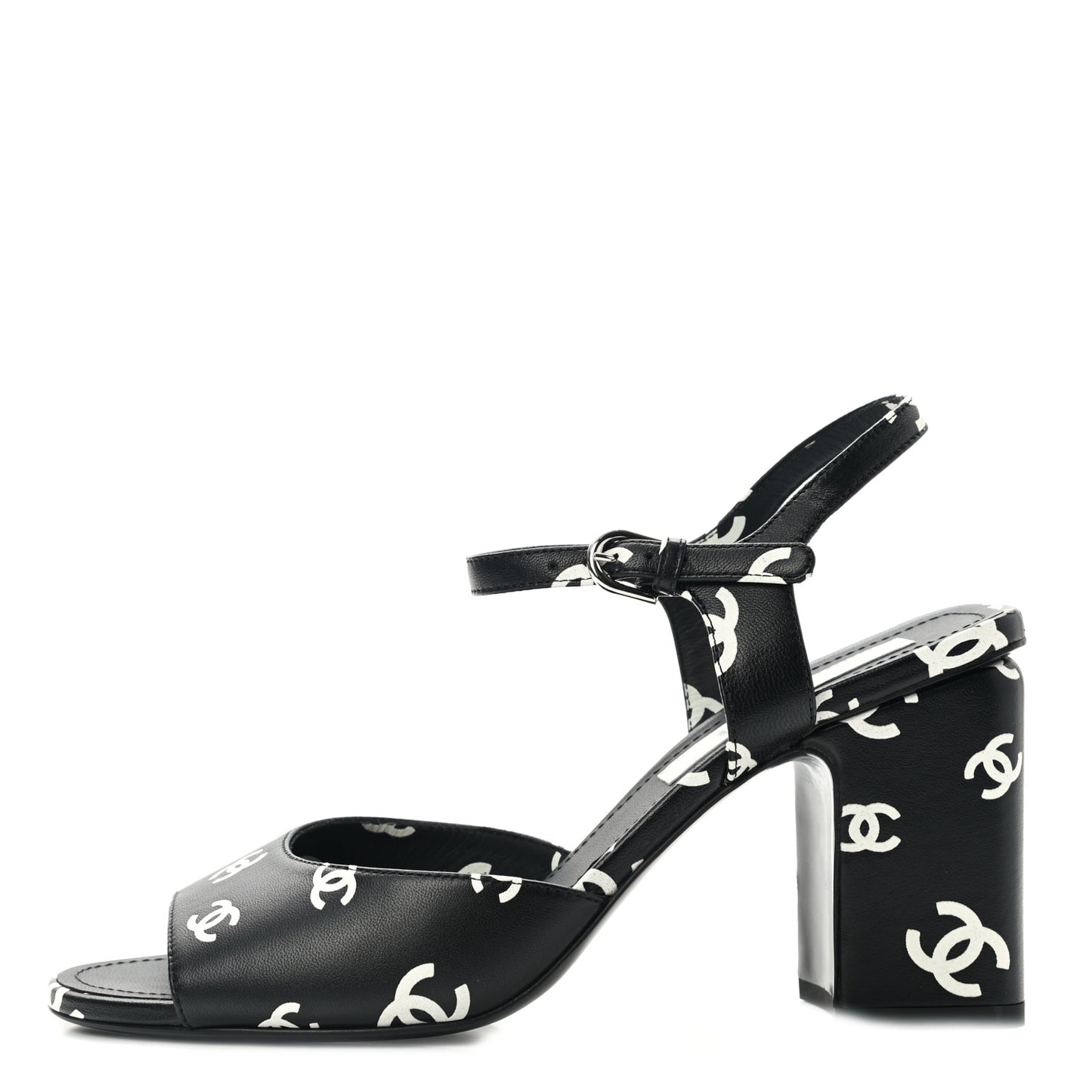 Printed Lambskin CC Sandals 39 Black White