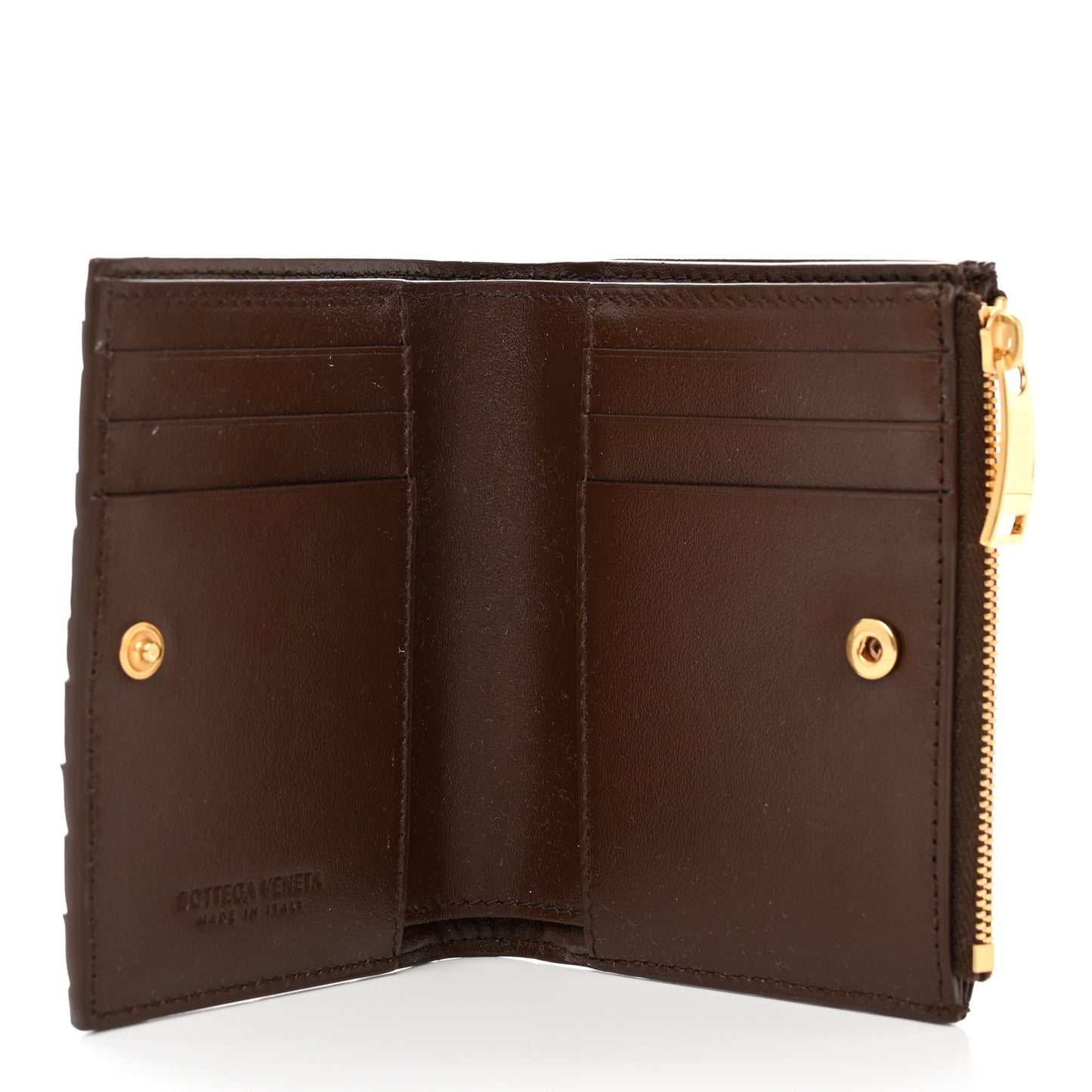Nappa Maxi Intrecciato Small Bi-Fold Zip Wallet Brownie