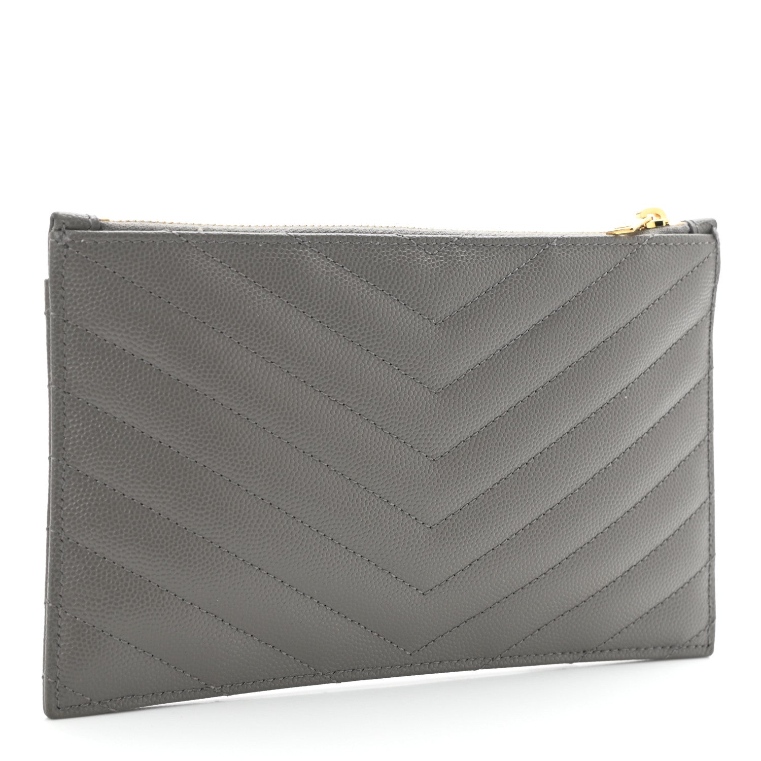 Saint Laurent Grain De Poudre Chevron Monogram Bill Pouch Fog 3 of 9