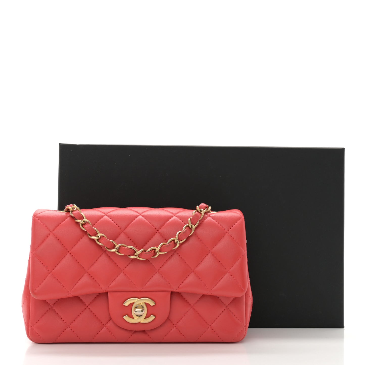 Lambskin Quilted Mini Rectangular Flap Coral