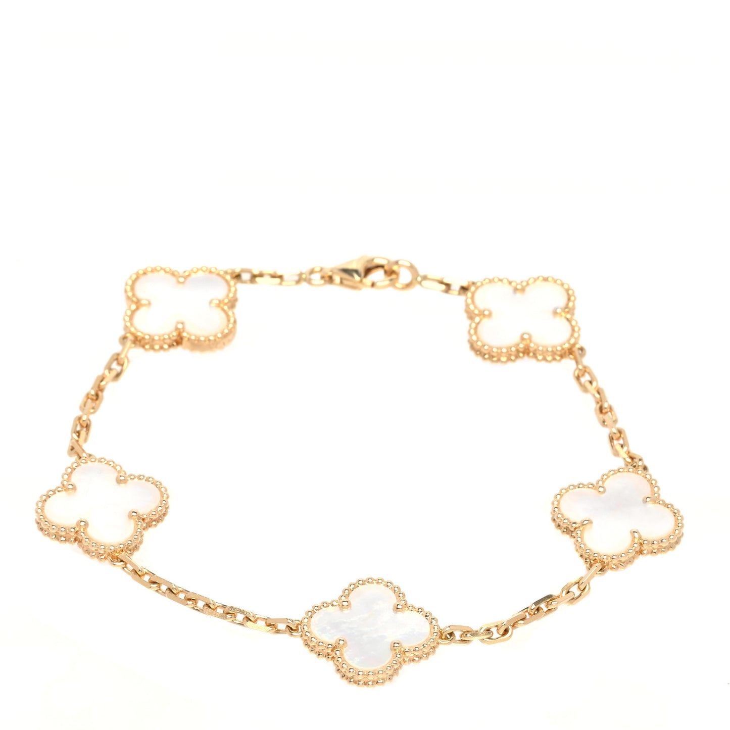 18K Yellow Gold Mother of Pearl 5 Motifs Vintage Alhambra Bracelet