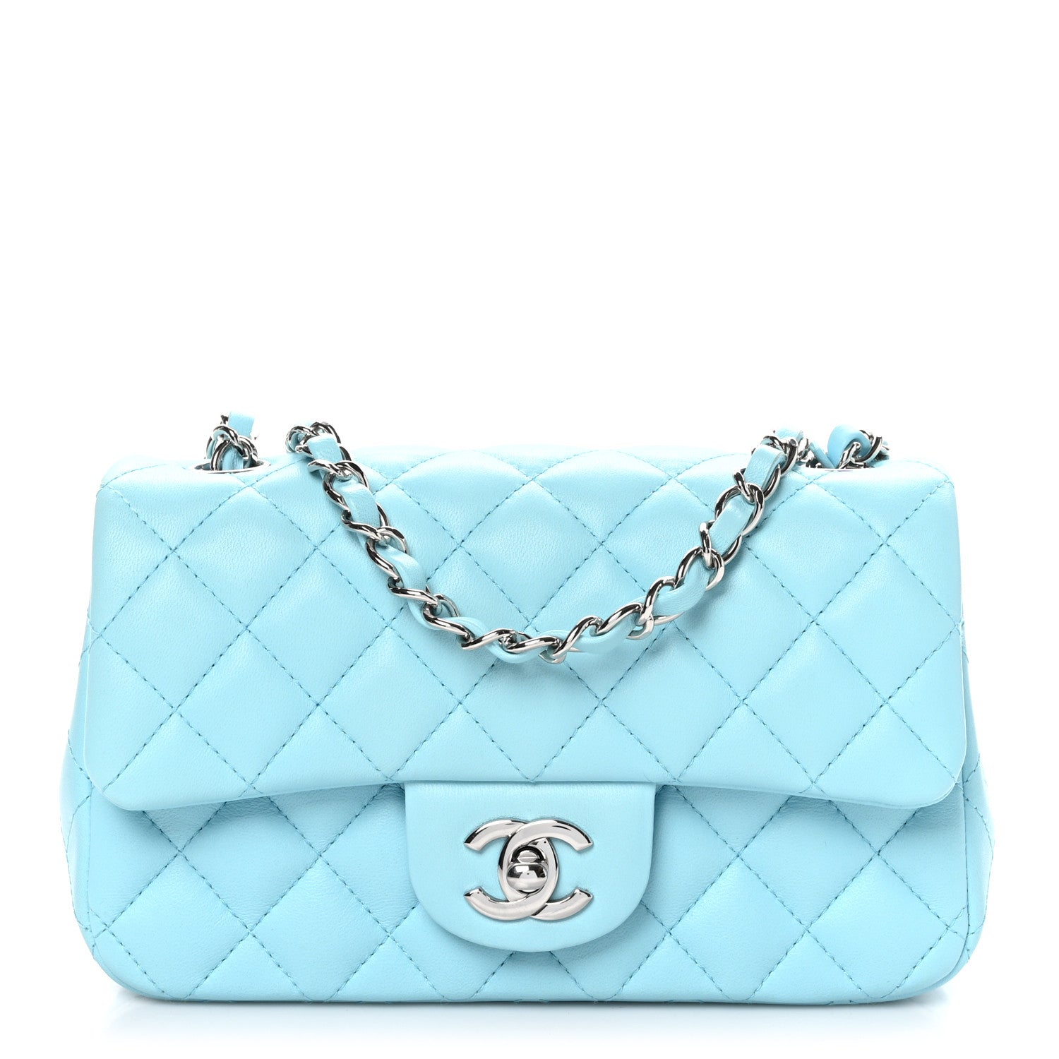 Chanel Lambskin Quilted Mini Rectangular Flap Neon Blue 1 of 11