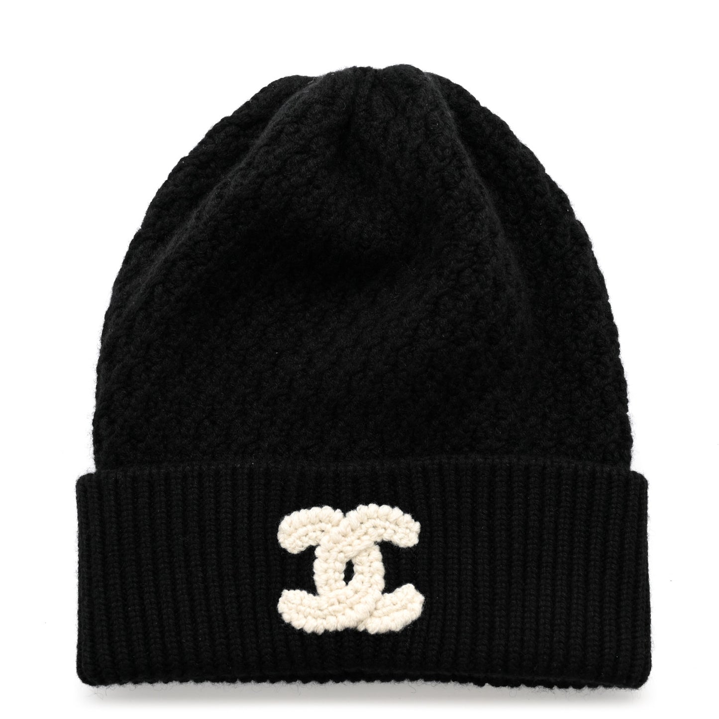 Wool Cashmere CC Beanie Hat Black White
