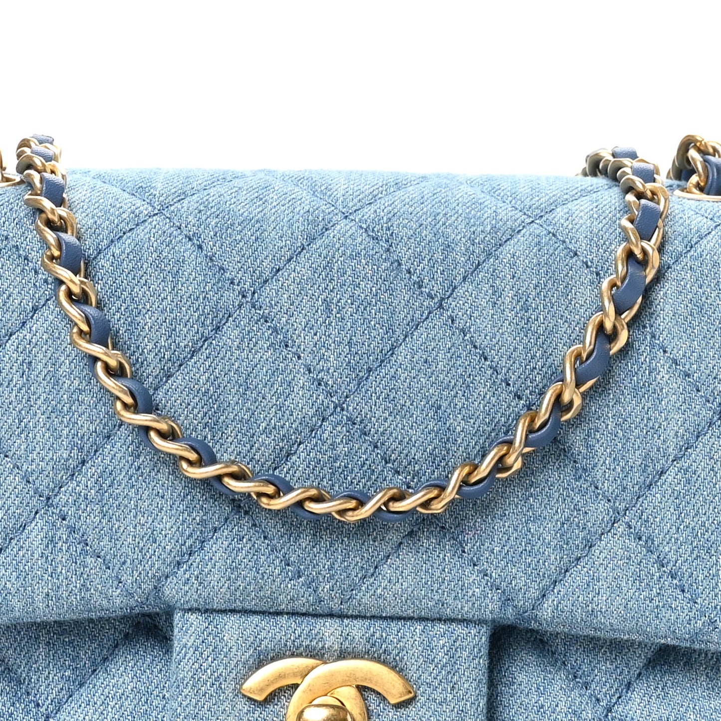 Denim Quilted Mini Pearl Crush Flap Blue