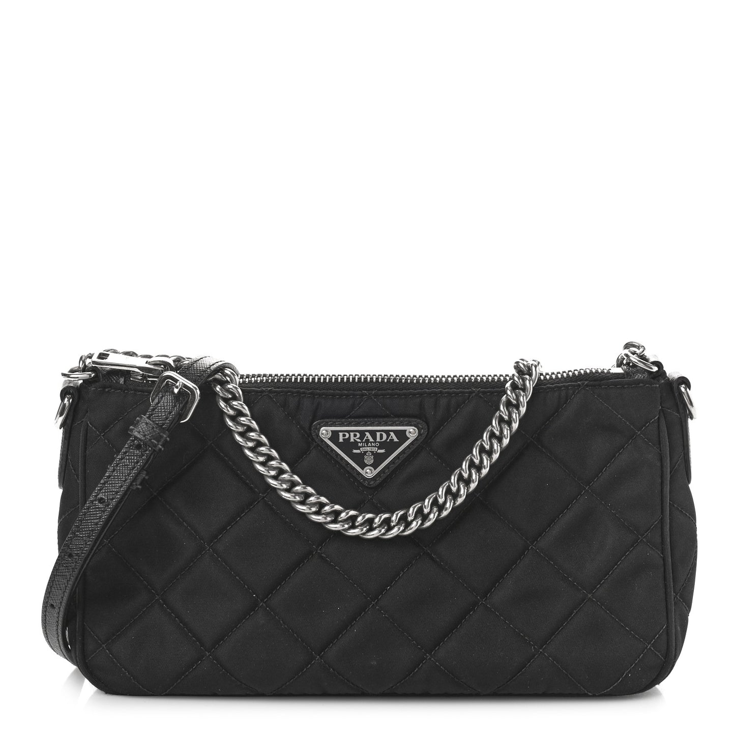 Nylon Tessuto Impuntu Quilted Crossbody Bag Black