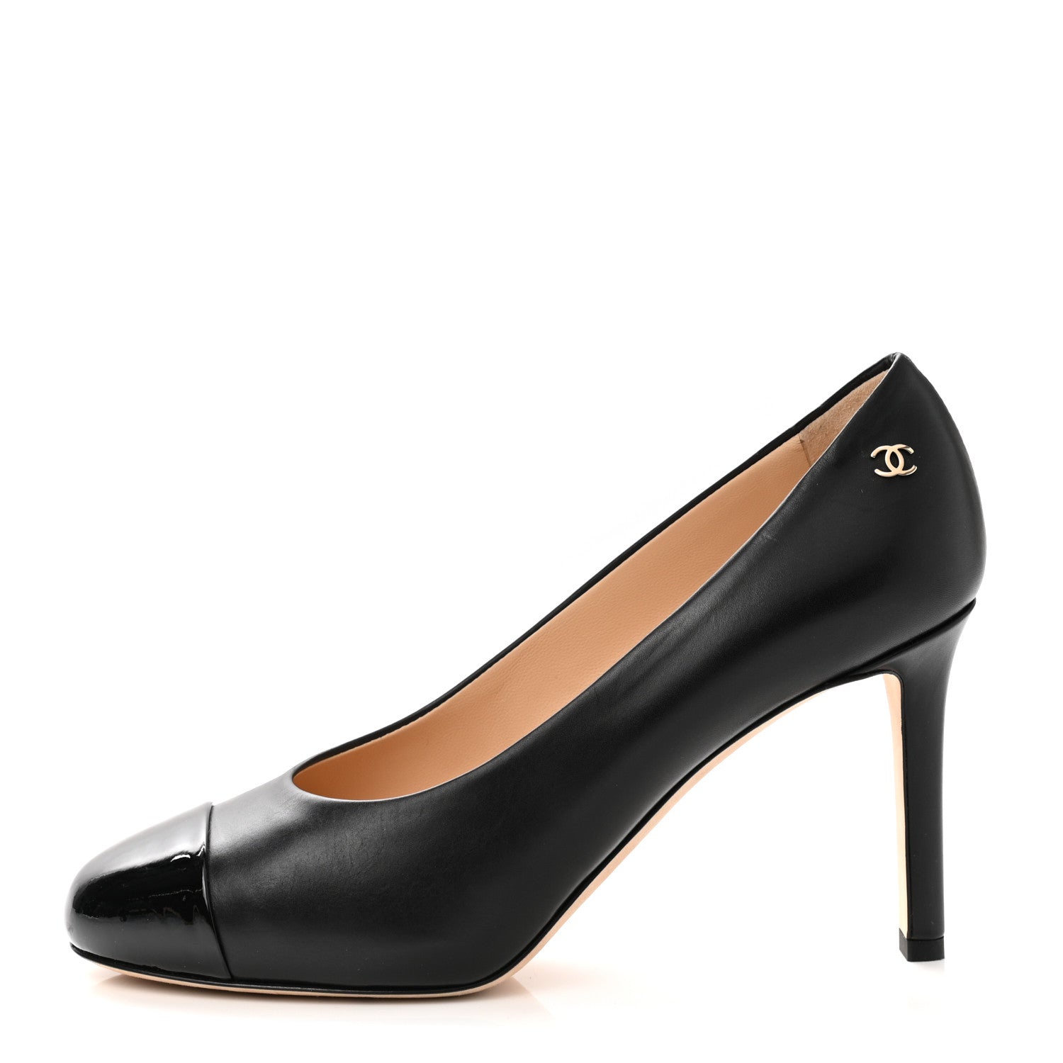 専用『CHANEL 』ブラックレザー ハイヒール　36C Chanel Lambskin Patent Calfskin Cap Toe CC Pumps 36 Black 1089971