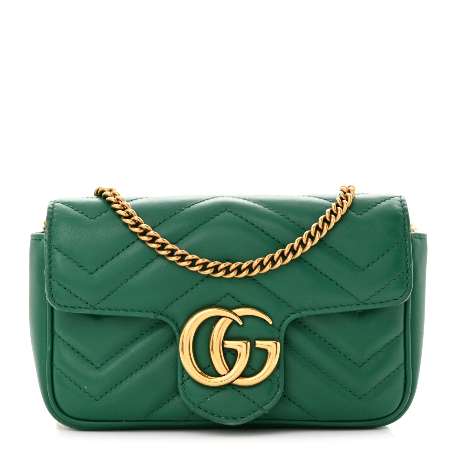 Gucci Calfskin Matelasse Super Mini GG Marmont Shoulder Bag Emerald Green 1 of 14